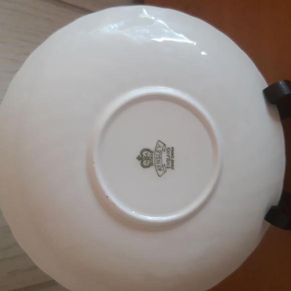 Aynsley England Bone China Vintage Teacup and Saucer Blue Swirls with Roses - Picture 6 of 13